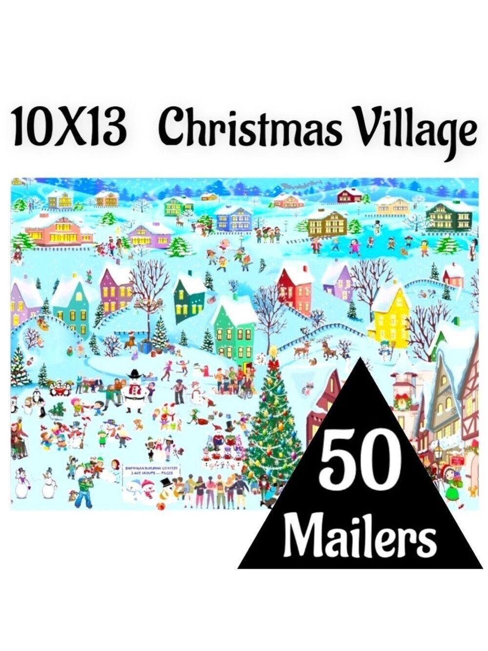50 10X13 Poly Mailers Christmas Village Snow, Town, Tree and Santa PRICE IS FIRM - Picture 3 of 5